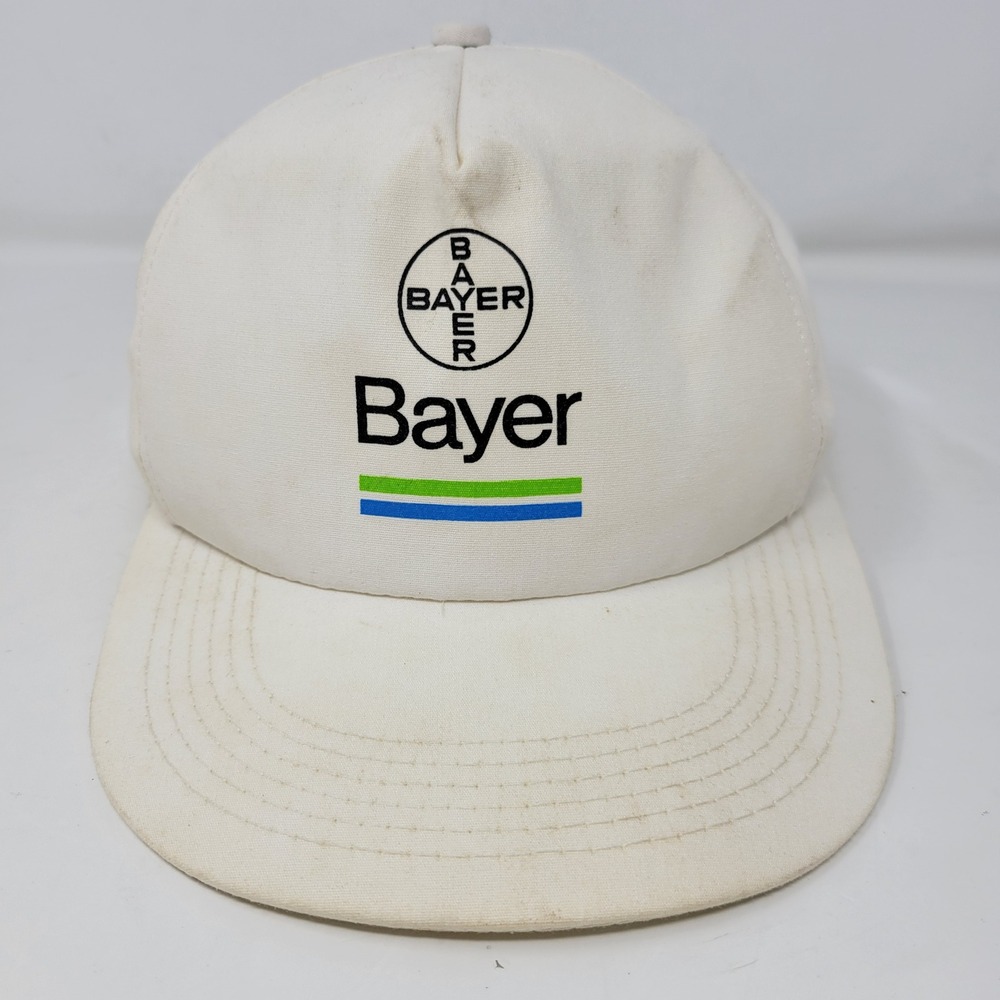 Vintage Bayer Logo K-Products Snapback Hat White USA Made Trucker Cap Mens